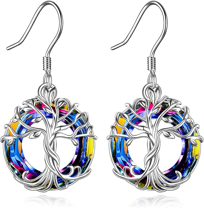 TOUPOP Tree of Life Earrings 925 Sterling Silver Family Tree Dangle Drop Earrings Crystal Jewelry Birthday Christmas Gifts for Women Her