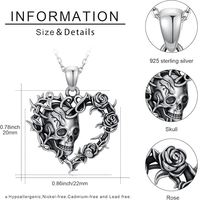 KoyeKei Sterling Silver Halloween Necklace Gothic Jewelry Gifts for Women Men