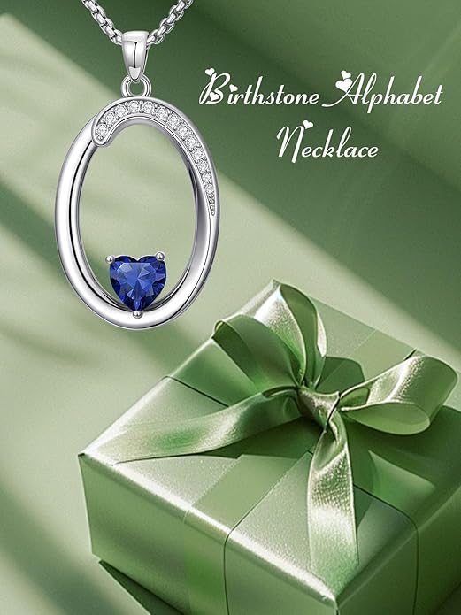 Christmas Gifts for Women Alphabet A to Z Initial Birthstone Pendant Necklaces for Women - 18k White Gold Plated Personalized Name Jewelry Valentine Mothers Day Birthday Gifts for Women Her Girlfriend