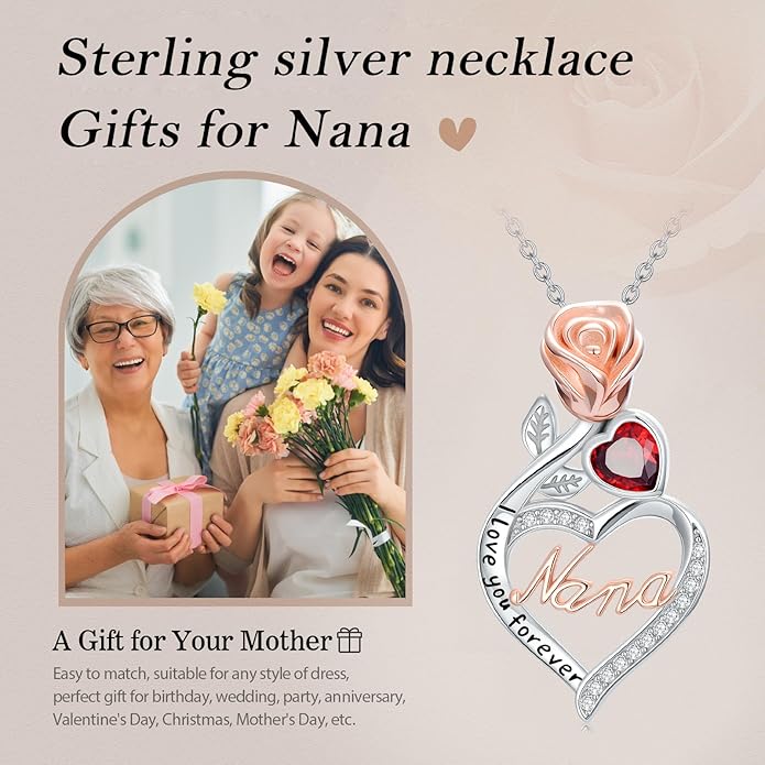 Mother's Day Necklace Gifts 925 Sterling Silver Mom/Wife/Grandma/Nana/Family I Love You Mom Necklace for Women Jewelry Birthday Gifts for Couple