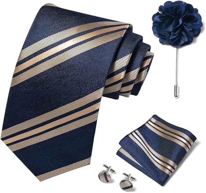 joy alice Ties Set Men Mixed Color Necktie Handkerchief Cufflinks Brooch 3.15 Formal