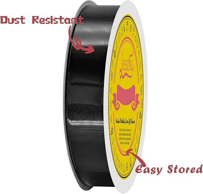 LEEQE Black Double Face Satin Ribbon 1 inch X 50 Yards Spool Bright Colors Very Suitable for Weddings Gift Package Wrapping Dancer Wand Sewing Party Hair Bow Invitation Decorations and More