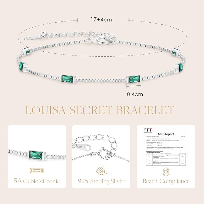 LOUISA SECRET Birthstone Bracelets for Women, 925 Sterling Silver Dainty Simple Women Charm Link Bracelet, Birthday Anniversary Jewelry Gifts for Women Wife Mom Her