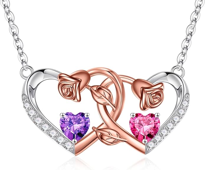 Iefil Chrismas Gifts for Wife - 925 Sterling Silver Rose Birthstone Necklace, Stocking Stuffers for Women Wife Girlfriend Mom