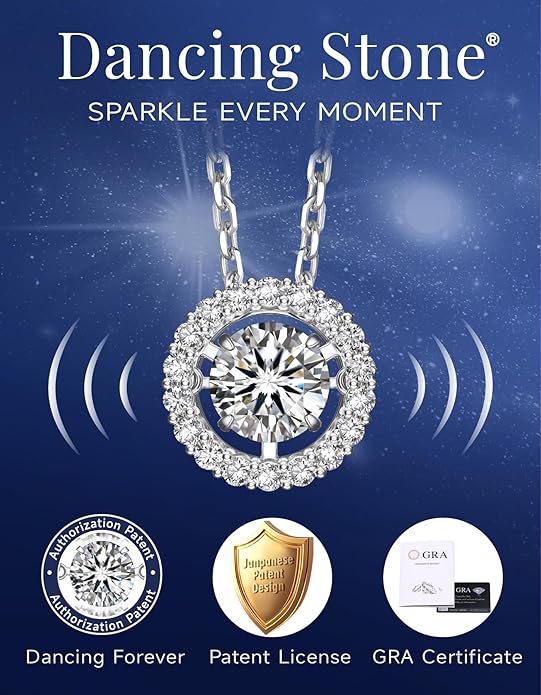 MomentWish Floating Necklace for Women, 0.5/1 Carat Dancing Moissanite Necklace for Her 925 Sterling Silver Pendant Anniversary Birthday Christmas Gift for Wife Mom Girlfriend