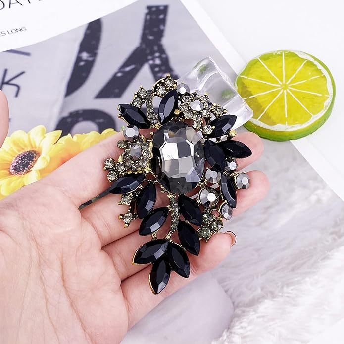 LAXPICOL Vintage Sparkly Austrian Crystal Flower Leaf Bouquet Clusters Big Large Brooch Pin for Women Gold Tone