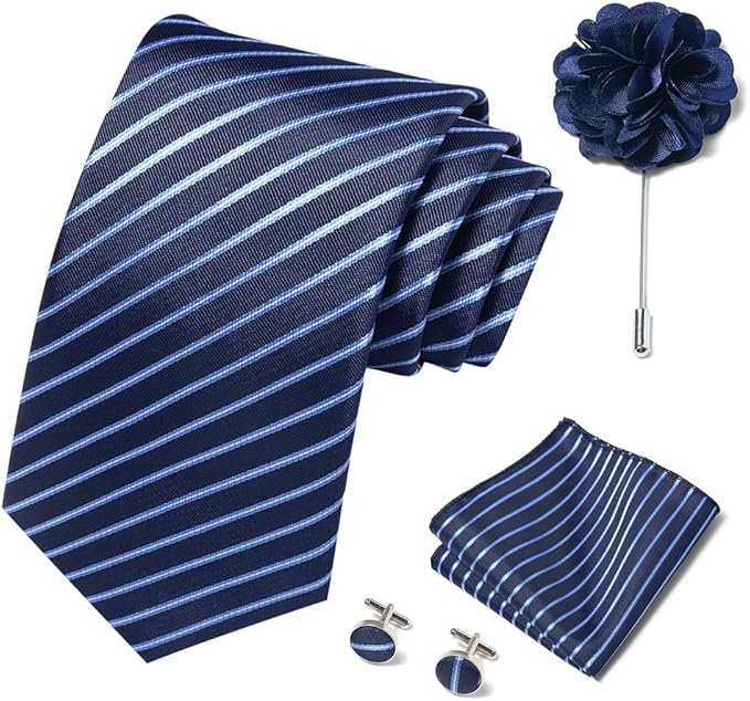 joy alice Ties Set Men Mixed Color Necktie Handkerchief Cufflinks Brooch 3.15 Formal