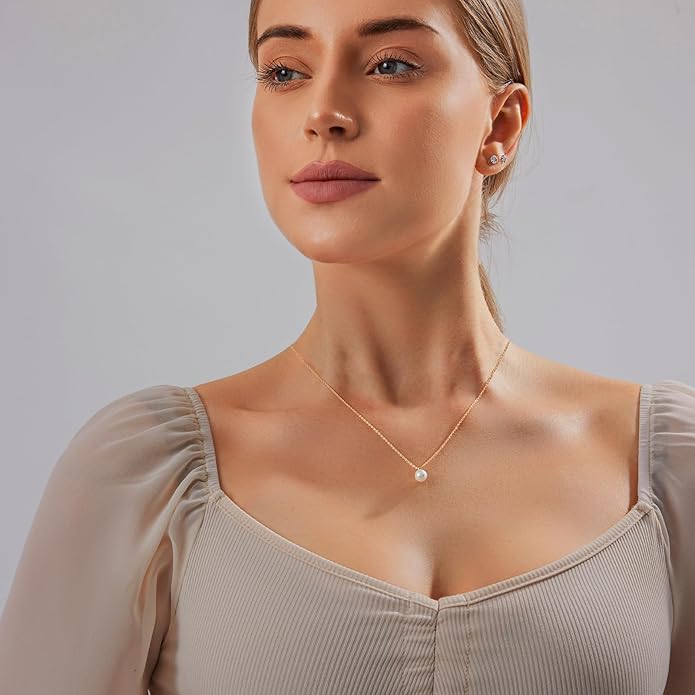 Zeffy Gold Pearl Necklace for Women, Dainty 14K Gold/Silve Plated Layered Pearl Choker Pearl Earrings Pearl Bracelets Wedding Trendy Gold Jewelry Set for Women Gifts