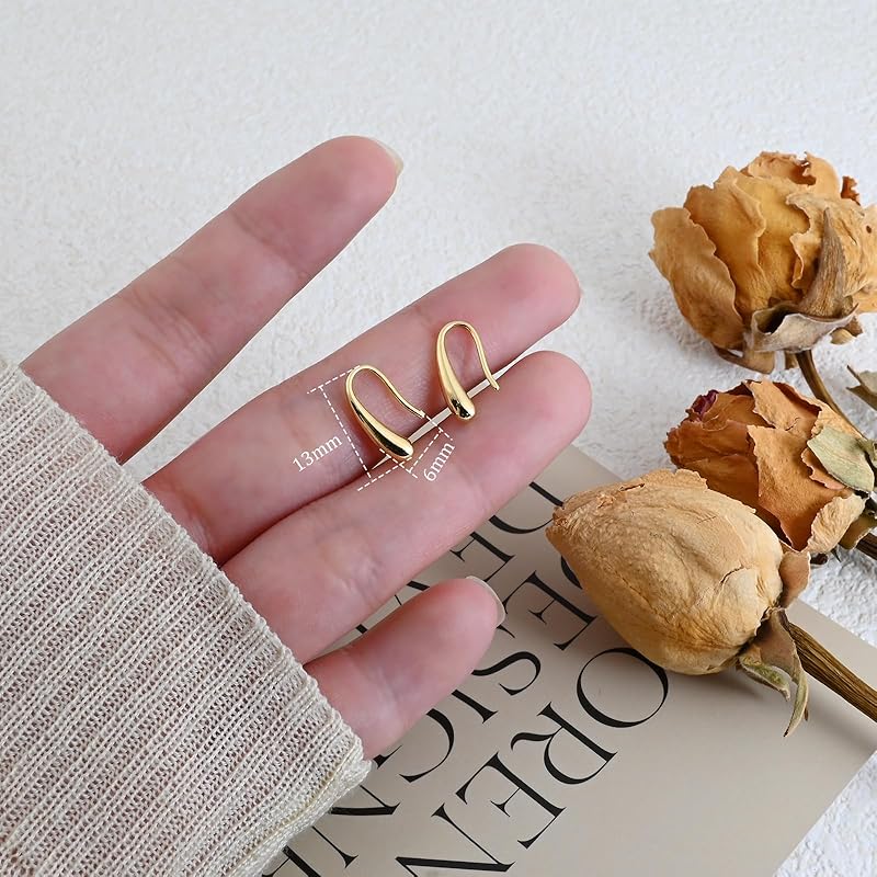 Tiny Pull Through Earrings Simple Sterling Silver 14K Gold Plated Earrings Minimalist Teardrop Threader Earrings for Women Trendy