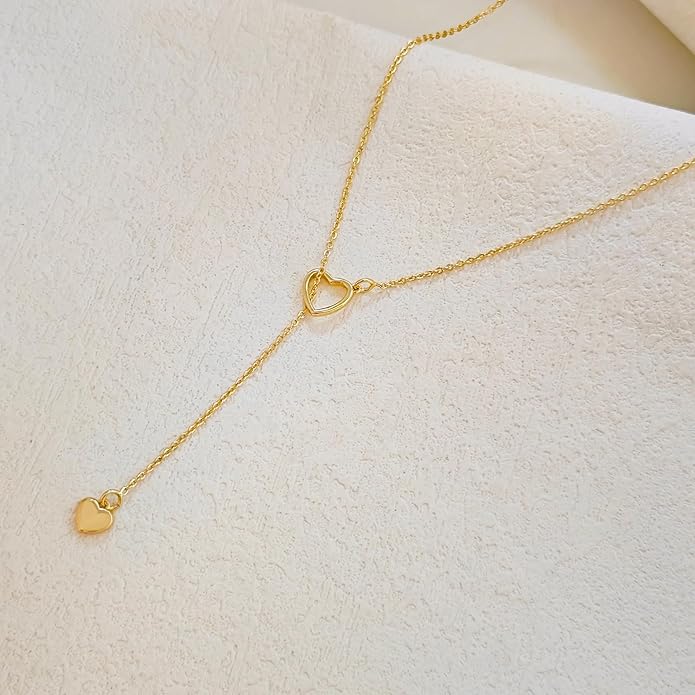 Lariat Gold Necklace for Women, Dainty Long Necklace 14k Gold Plated/Silver Y-Shaped Layered Beaded Chain Drop Necklaces for Women Trendy Simple Gold Jewelry for Women Gifts
