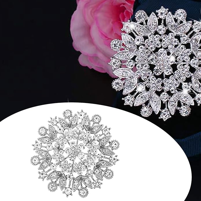 Crystal Rhinestone Brooch for Women Silver Brooch Pins for Women Clear Rhinestone Jewelry Pins for DIY Bridal Wedding Bouquet