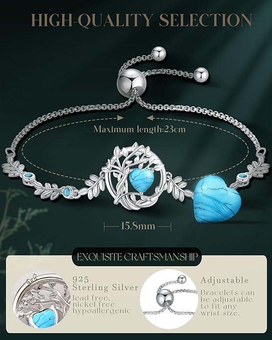 FANCIME Tree of life Birthstone Bracelet for Women Sterling Silver Tree Jewelry Birthstone Charm Bracelet Gemstone Anniversary Birthday Christmas Gifts for Wife Mom Her