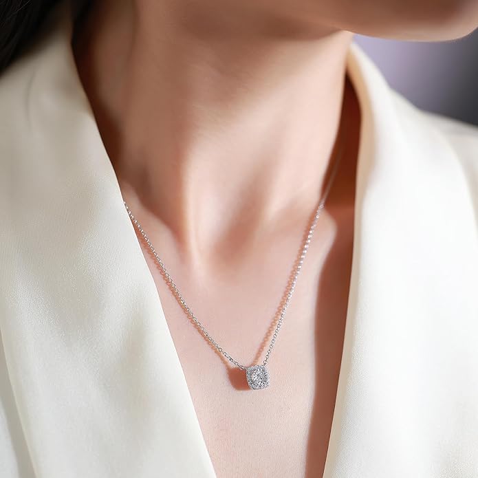 Sterling Silver Lab Grown Diamond Halo Pendant Necklace, Chain Included,ideal gift for anniversaries, birthdays, or any milestone celebration