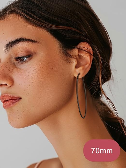 FOCALOOK 14K Gold Plated Lightweight Large Hoops| 2mm Thin Hoop Earrings for Women 30/40/50/70/100mm