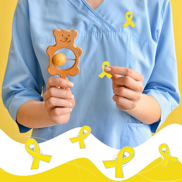 Sasylvia 100 Pcs Yellow Ribbon Lapel Pin Childhood Cancer Endometriosis Bone Cancer Awareness Ribbon Brooch with Individual Packed for Public Charity Fundraiser Events Supplies Gifts