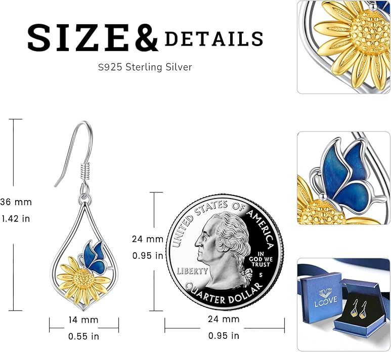 Sterling Silver Tree of Life/Flower/Bee/Animals/Cat/Hummingbird Dangle Earrings Moonstone Turquoise Drop Leverback Earrings Jewelry Gifts