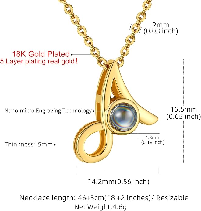 Custom4U Personalized Initial Picture Necklace for Women, Projection Necklace with Picture Inside, Gold/Silver Letter Pendant Necklace, Custom Photo Gifts for Mom Wife Birthday Valentines