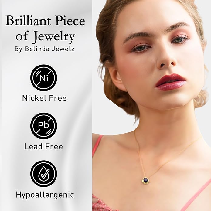 14K Gold Necklace for Women - 7mm Round Natural Gemstone Pendant with 18" Gold Chain - Trendy Birthstone Statement Fine Jewelry - Yellow Gold, Elegant Women's Accessories