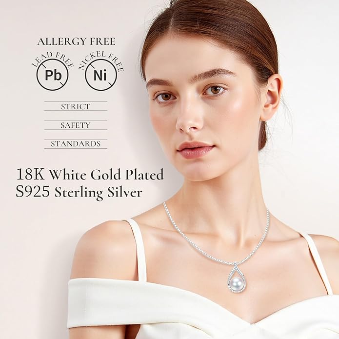 Freshwater Pearl Necklace,10-12mm Round Real Pearls,18K Gold Plated S925 Sterling Silver Chain,18+2" Adjustable - Gifts for Women Wife Anniversary Birthday Val Wedding Mothers Christmas Day Gift