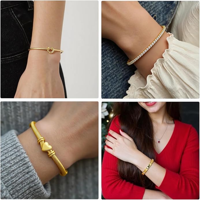 FAFUGA 18 K Gold Plated Love Bangle Bracelet Stack Cuff Jewelry for Women Jewelry Set for Women Gift with Box