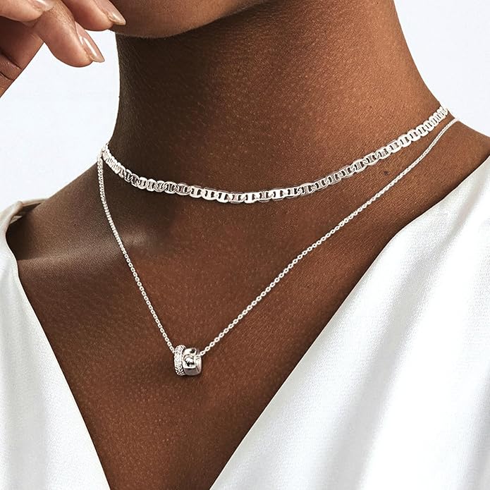 Gold Layered Necklaces for Women 14k Gold Plated Dainty Stackable Choker Necklaces for Women Trendy Layering Chain Cute Pendant Necklace Set Gold Jewelry for Women
