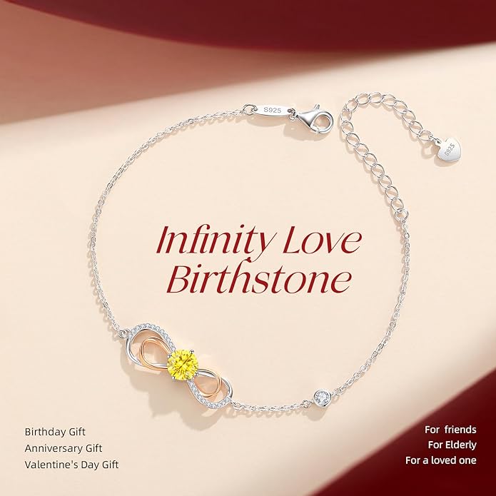 LOUISA SECRET Rose Gold Infinity Heart Bracelet for Women, Adjustable Chain 925 Sterling Silver Link Birthstone Bracelets, Best Anniversary Birthday Jewelry Gifts for Women Mom Wife Her