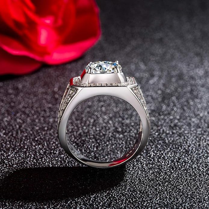 Dankadi Noble Men's 925 Silver Ring-Square Cubic Zircon Inlaid-Classic Ring-Fashion Silver Jewelry-Party Accessories 8-13#