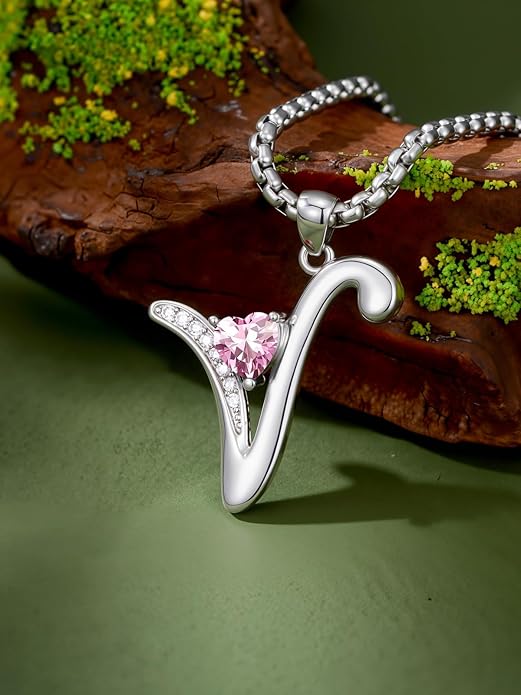 Christmas Gifts for Women Alphabet A to Z Initial Birthstone Pendant Necklaces for Women - 18k White Gold Plated Personalized Name Jewelry Valentine Mothers Day Birthday Gifts for Women Her Girlfriend