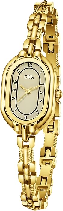 Women's Vintage Oval Watches Luxury Minimalism Bracelet Small Gold Tone Watch Ladies Analog Waterproof Watch Fashion Bangle Bracelet Dress Watch with Stainless Steel Band