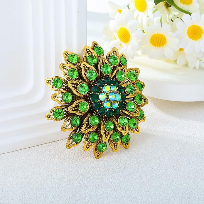 Rhinestone Crystal Flower Brooch Pin for Women,Vintage Multicolor Crystal Floral Lapel Pins Statement Sunflower Brooch Fashion Bride Formal Dress Jewelry