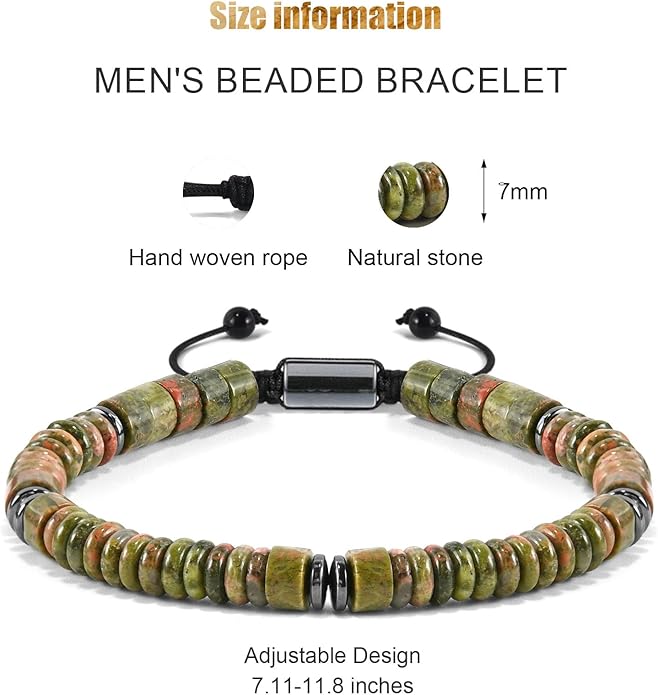 VIBILIA Healing Crystal Bracelets Beaded Bracelets for Men Women Natural Stone Adjustable Bracelets Unique Gifts for Father Son Grandfather Brother Friend