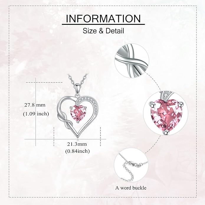 Birthstone Necklace for Women 925 Sterling Silver Infinity Heart Birthstone Pendant Necklace Infinity Heart Jewelry Birthday Holiday Gifts for Her