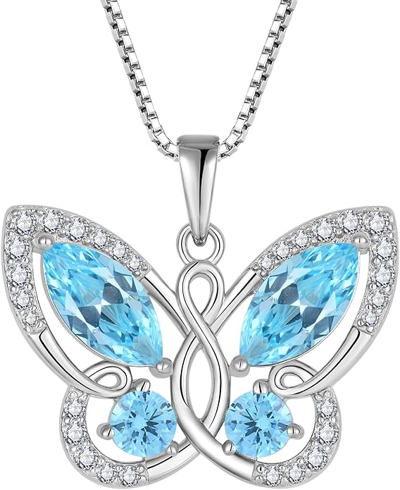 STARCHENIE Butterfly Pendant Necklace for Women 925 Sterling Silver Birthstone Butterfly Jewelry Gifts