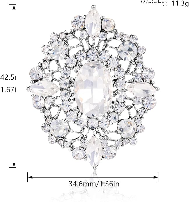 LAXPICOL Vintage Clear Austrian Crystal Brooch Pin for Women Elegant Wedding Bridal Brooches Broach Pin 1.69"*1.39"