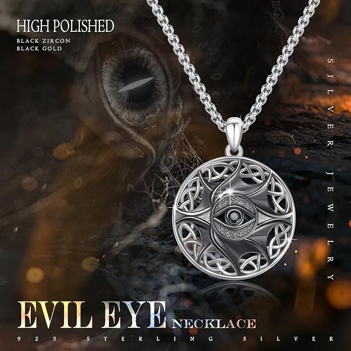 Evil Eye Necklace for Women 925 Sterling Silver, Protection Necklace with Blue Evil Eye Charm, Evil Eye/Lotus Pendant Jewelry, Birthday Christmas Gifts for Her