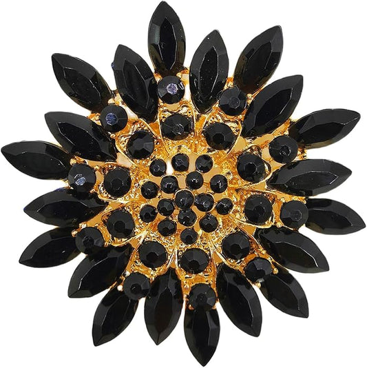 Rhinestone Large Flower Brooches Pins for Women Fashion Sparkly Crystal Sunflower Statement Brooch Unique Wedding Party Suit Dress Jewelry Accessories