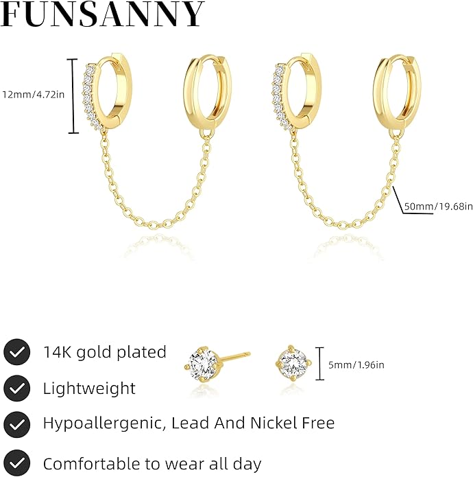 Gold Ear Cuffs Earrings for Women Non Piercing - Clip on Cartilage Earrings Dainty 14K Gold Sterling Silver Plated Cubic Zirconia Huggie Hoop Earring for Women No Tarnish Trendy Jewelry Set