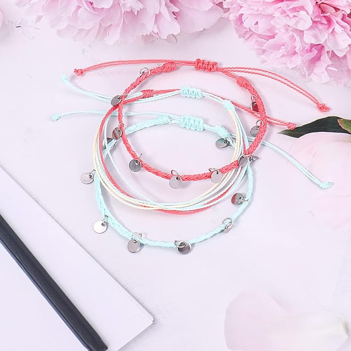 FANCY SHINY String Ankle Bracelets Waterproof Rope Anklets Braided Beach Boho Coin Anklets Cute Friendship Foot Jewelry for Women