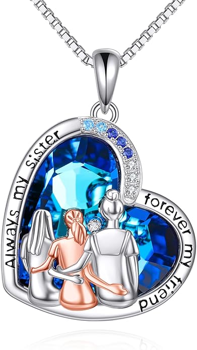 AOBOCO Gifts for Sister 2 3 Sisters Necklace for Women Sterling Silver Sister Crystal Pendant Jewelry Birthday Christmas Gifts for Friend Female Friendship Lasts Forever
