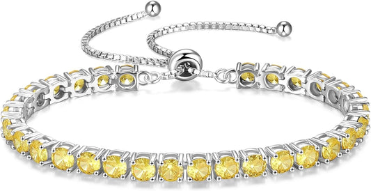 FANCIME Birthstone Bracelet Jewelry for Women Sterling Silver Tennis Bracelet Classic Bolo Adjustable Chain Fine Jewelry Anniversary Birthday Gifts for Women Mom Wife Her