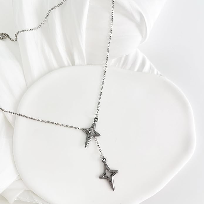 Irregular Y2k Long Y-shaped Necklace with Zircon Inlaid Sparkling Brick Tassel Pendant Double-Layer Chain High-end Fashion Accessory Women's