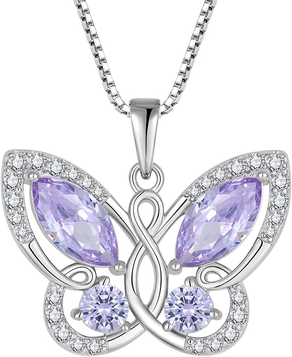 STARCHENIE Butterfly Pendant Necklace for Women 925 Sterling Silver Birthstone Butterfly Jewelry Gifts