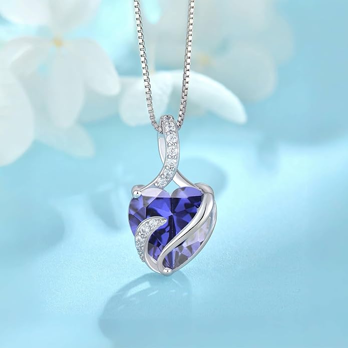 FJ Infinity Birthstone Necklace 925 Sterling Silver Love Heart Pendant Jewelry Gifts for Women