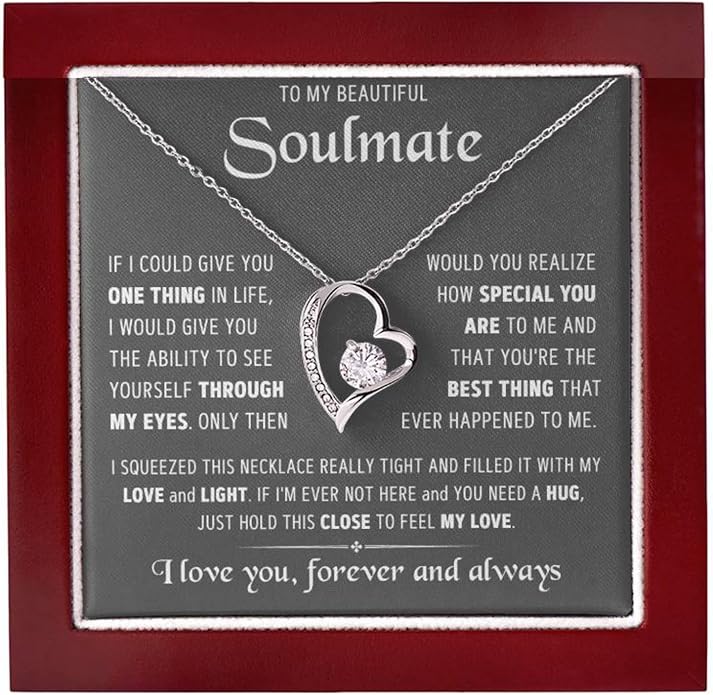 To My Soulmate Necklace For Women, Soul Mate Jewelry for Women, Future Wife Gifts, To My Wife Necklace from Husband, Gifts for Girlfriend, Pendant With Message Card