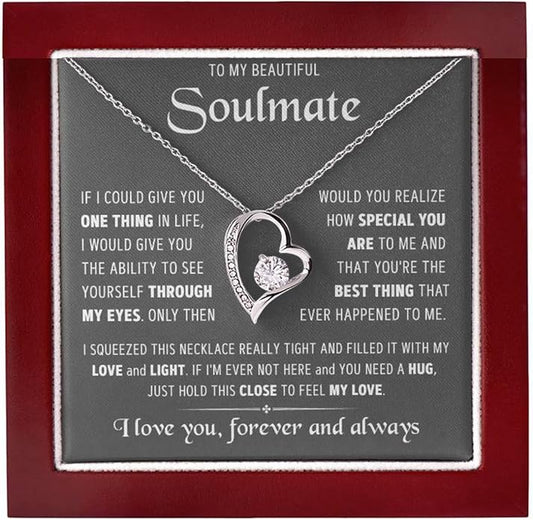 To My Soulmate Necklace For Women, Soul Mate Jewelry for Women, Future Wife Gifts, To My Wife Necklace from Husband, Gifts for Girlfriend, Pendant With Message Card