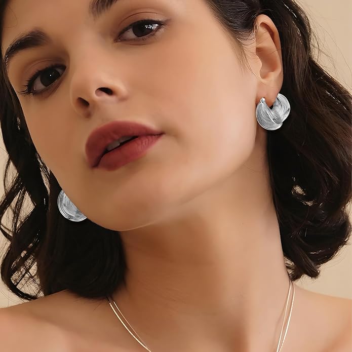 YUJIE Gold Plated Hoop Earrings for Women Brass Earring Chunky Statement Jewelry