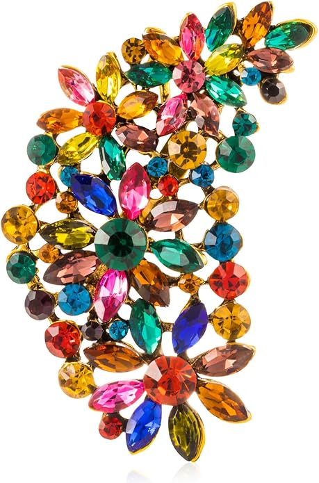 LAXPICOL Vintage Austrian Crystal Flower Leaf Bouquet Clusters Large Big Brooch Pin for Women Gold Tone