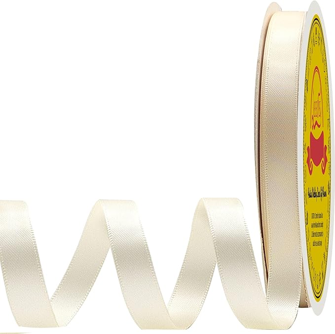 LEEQE Double Face Ivory Satin Ribbon 1/2 inch X 50 Yards Polyester Ivory Ribbon for Gift Wrapping Very Suitable for Weddings Party Hair Bow Invitation Decorations and More