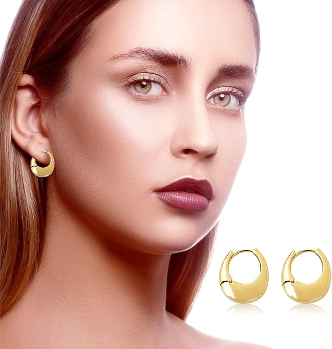 6 Pairs Gold Hoop Earrings Set for Women, 14K Gold Plated Huggie Chunky Earring Variety Pack, Hypoallergenic Thick Jewelry Gift
