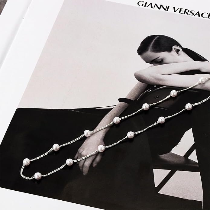 Gold Pearl Necklace for Women, 14K Gold Plated Layered Pearl Necklaces for Women Trendy Simple Herringbone Chain Pearl Necklace for Women Gold Jewelry Gifts